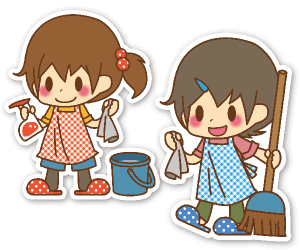 掃除をする男女